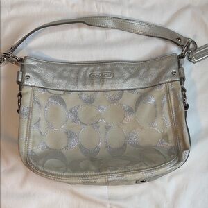 Coach Metallic Silver and Cream Shoulder Bag